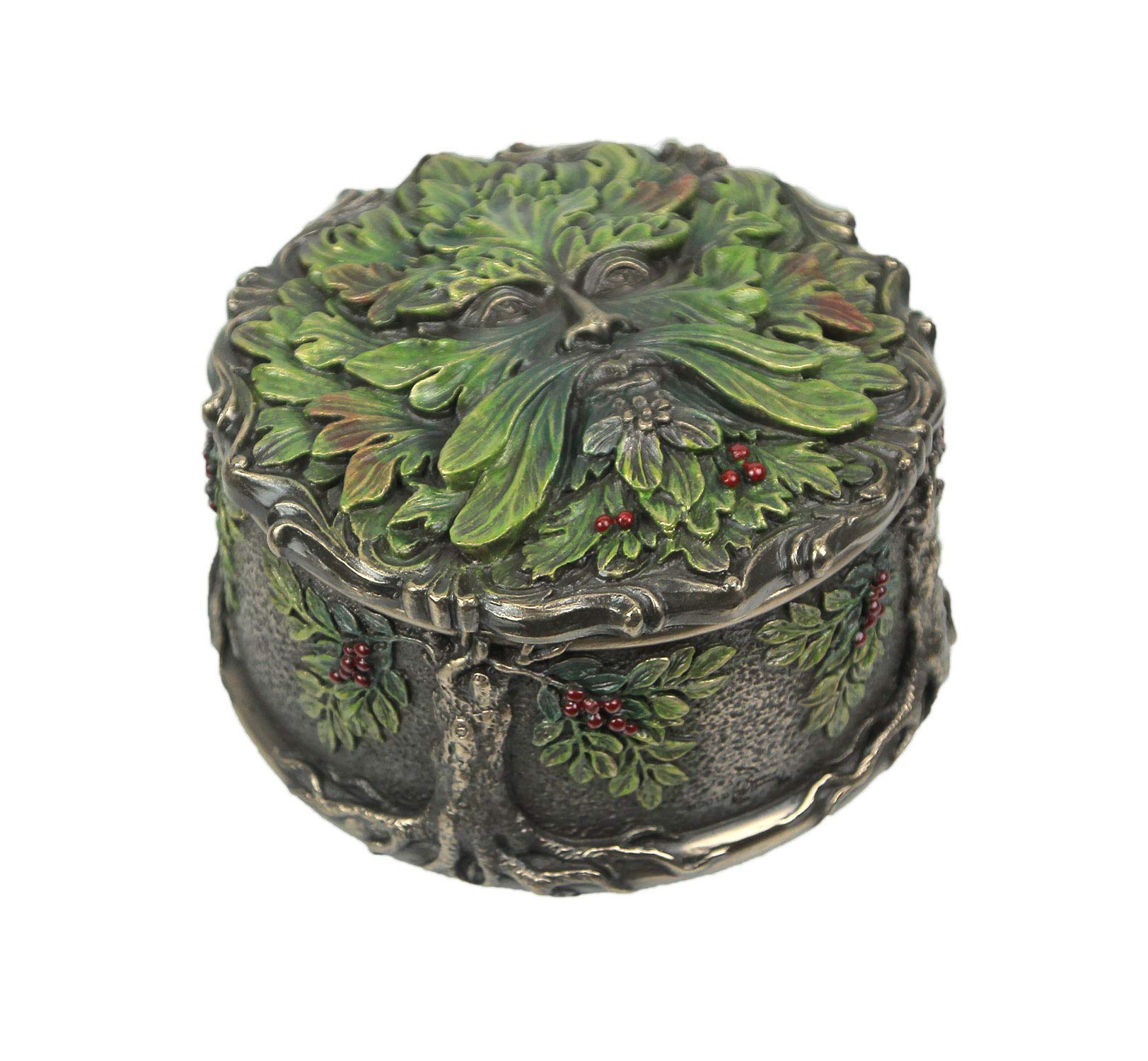 Veronese Design 2 1/2 Inch Green Man Berry Trinket Box Cold Cast Resin Antique Bronze Finish Statue Home Decor