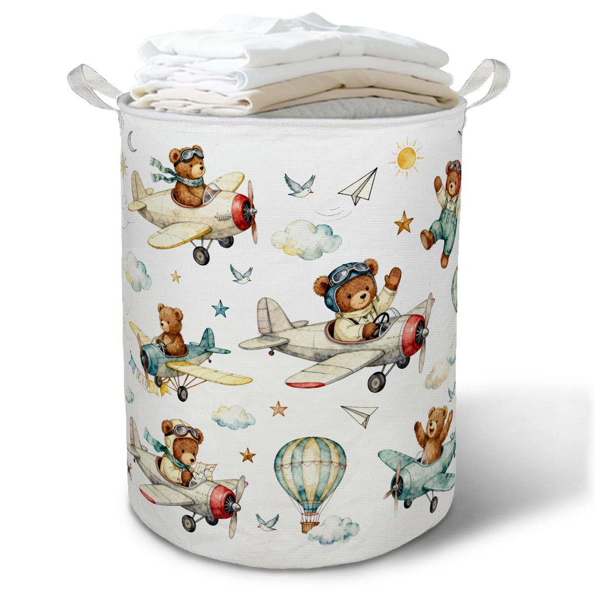 TAZSWDMM Airplane Space Bear Laundry Basket Hamper