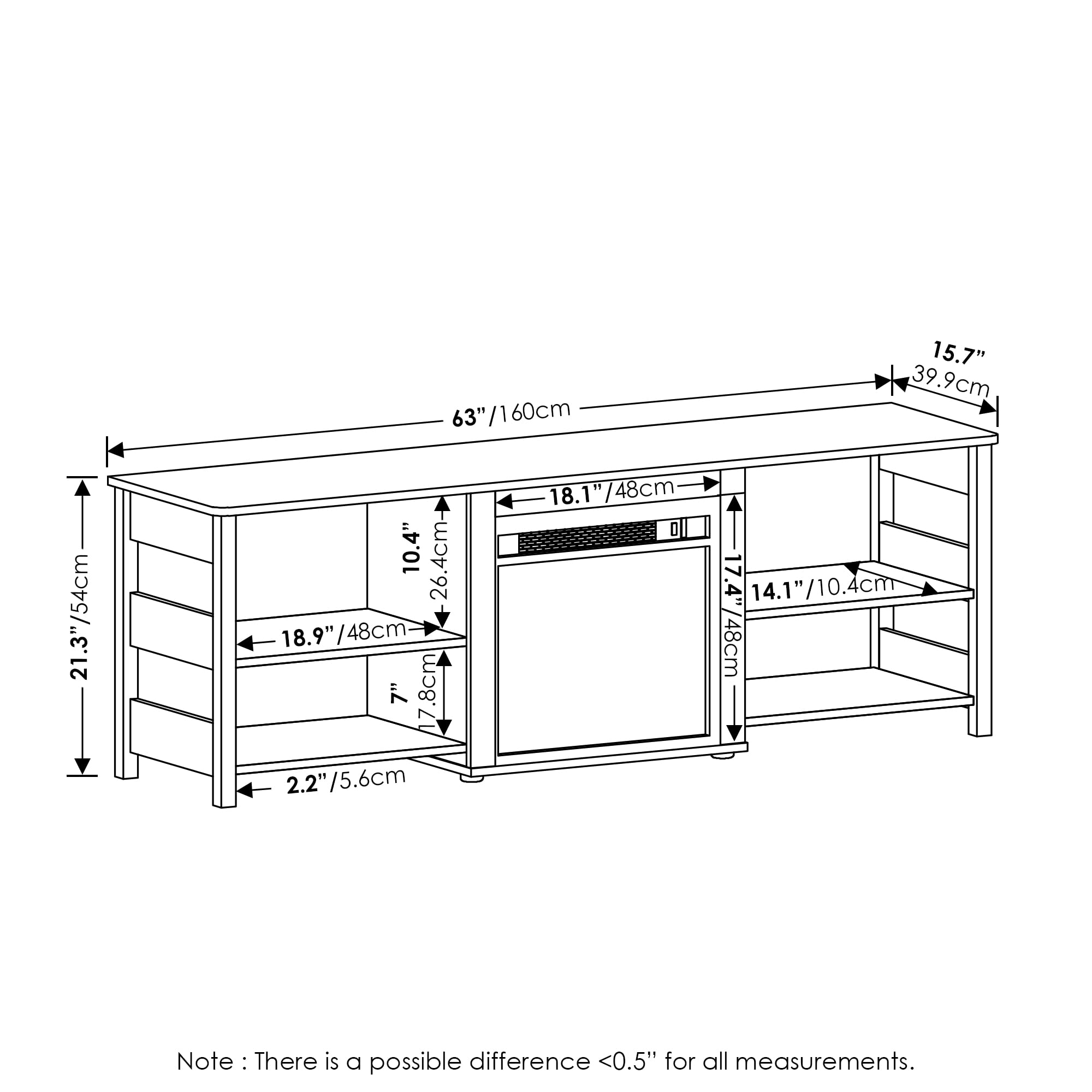 Furinno Classic 70 Inch TV Stand with Fireplace, Rustic Oak