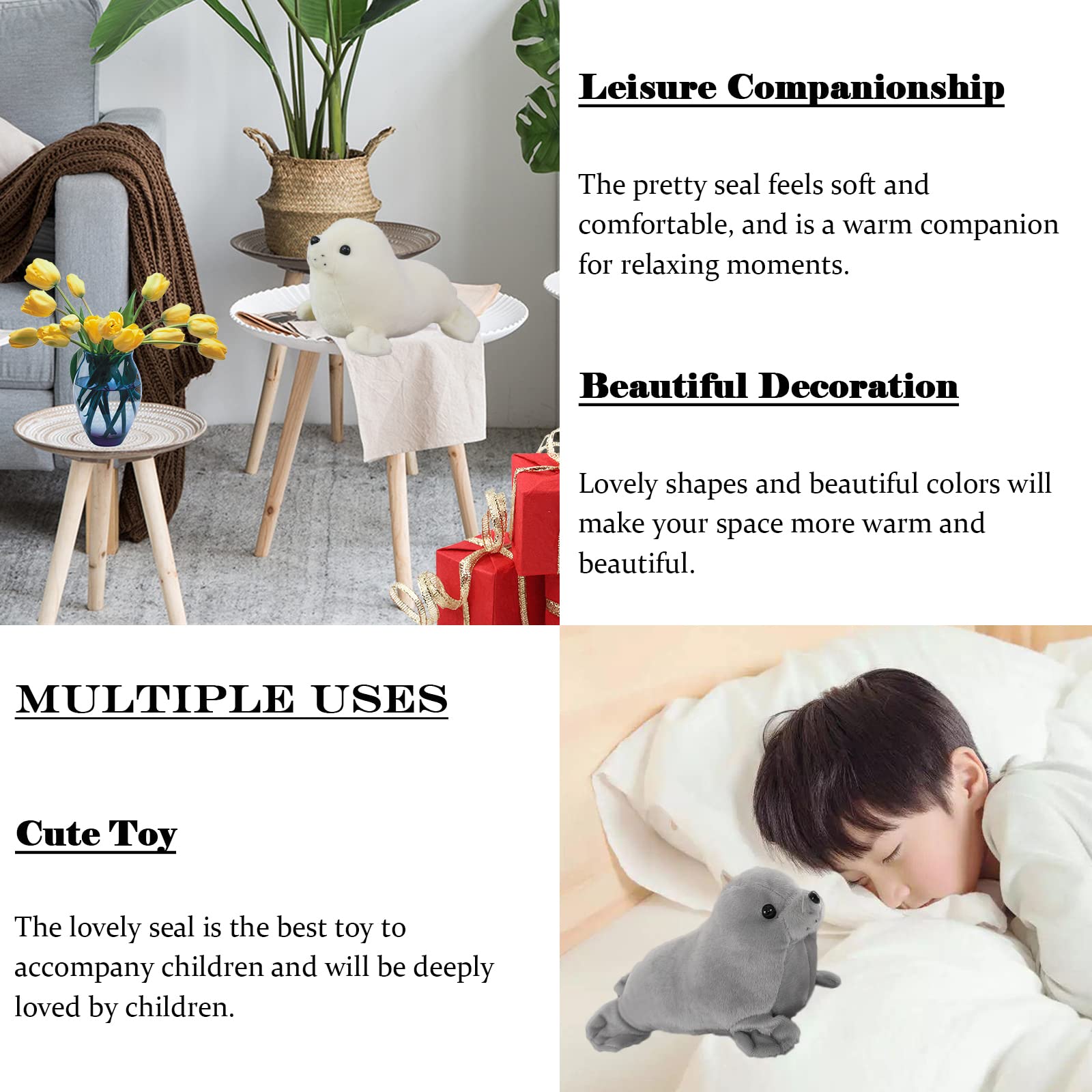 Seal Plush Stuffed Animal Grey Cute Toy Pillow Kawaii Doll For Kids, 9 Inch