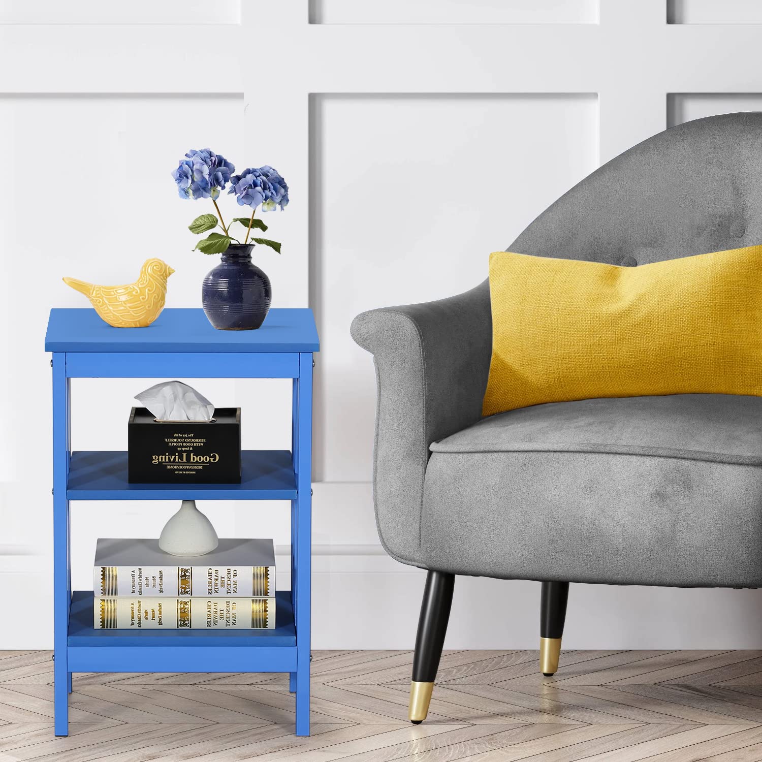 Vecelo Side/End Table With Storage Shelf Nightstands For Children'S Living Room Bedroom Office, Set Of 2, Dark Blue