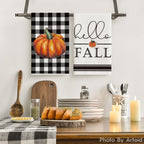 Artoid Mode Buffalo Plaid Pumpkin Hello Fall Kitchen Towels Dish Towels, 18X26 Inch Seasonal Decoration Hand Towels Set Of 2