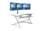 Rocelco 46" Large Height Adjustable Standing Desk Converter with Triple Monitor Mount BUNDLE - Quick Sit Stand Up Computer Workstation Riser - Retractable Keyboard Tray - White (R DADRW-46-DM3)