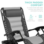 Best Choice Products Oversized Padded Zero Gravity Chair, Folding Outdoor Patio Recliner, Xl Anti Gravity Lounger For Backyard W/Headrest, Cup Holder, Side Tray, Polyester Mesh - Gray/Light Gray