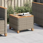 vidaXL Garden Table Grey Acacia Wood Top 45x45x37 cm Poly Rattan Outdoor Furniture - Weatherproof & Robust, for Patio/Garden