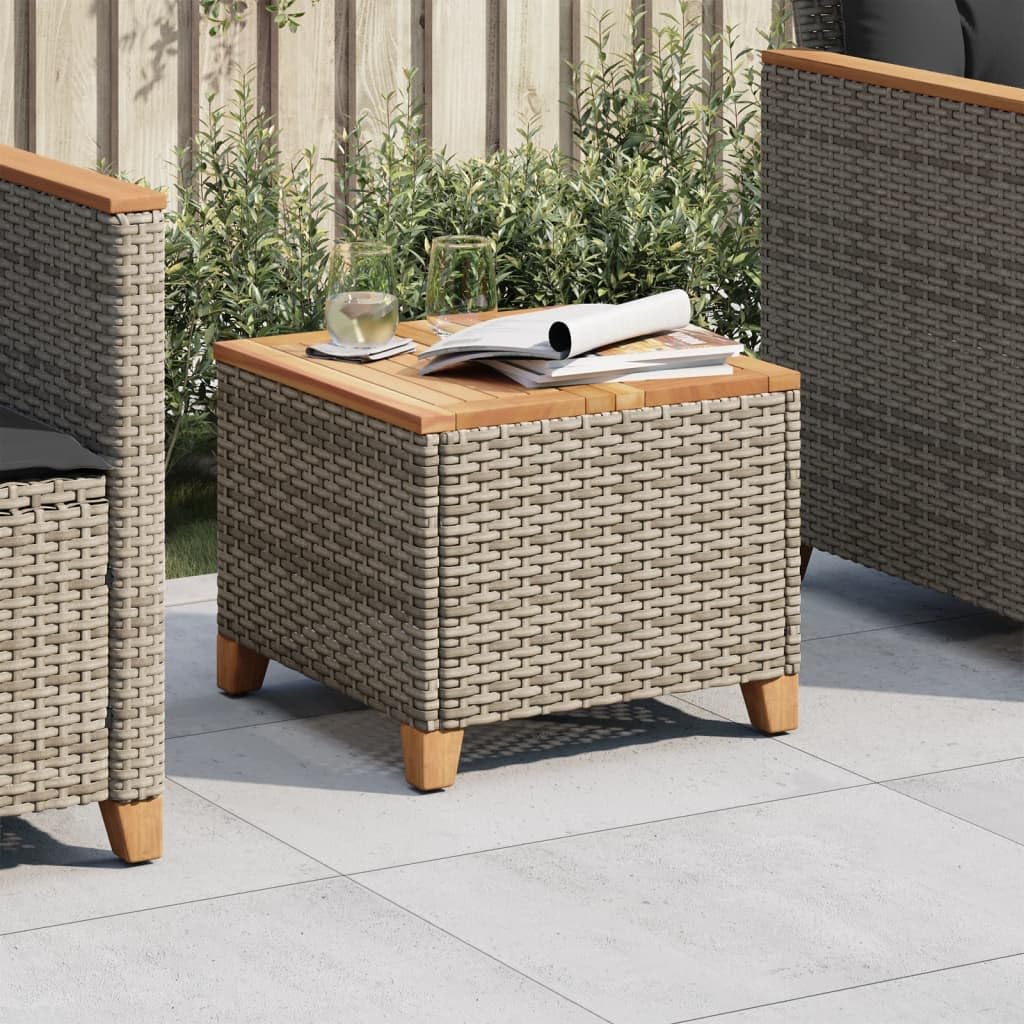 vidaXL Garden Table Grey Acacia Wood Top 45x45x37 cm Poly Rattan Outdoor Furniture - Weatherproof & Robust, for Patio/Garden