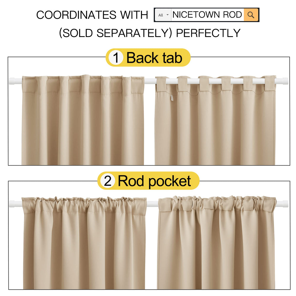 Nicetown Window Treatment Elegant Curtains - (Biscotti Beige Color) 70 Width X 108, 1 Pair, Curtains And Drapes For Bedroom