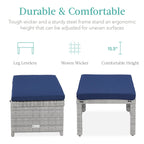 Best Choice Products Set Of 2 Wicker Ottomans, Multipurpose Outdoor Furniture For Patio, Backyard, Additional Seating, Footrest, Side Table W/Removable Cushions, Steel Frame - Gray/Navy