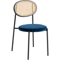 LeisureMod Euston Modern Wicker Dining Chair - Navy Blue Velvet Seat with Powder-Coated Steel Frame, Side Chair for Kitchen & Di