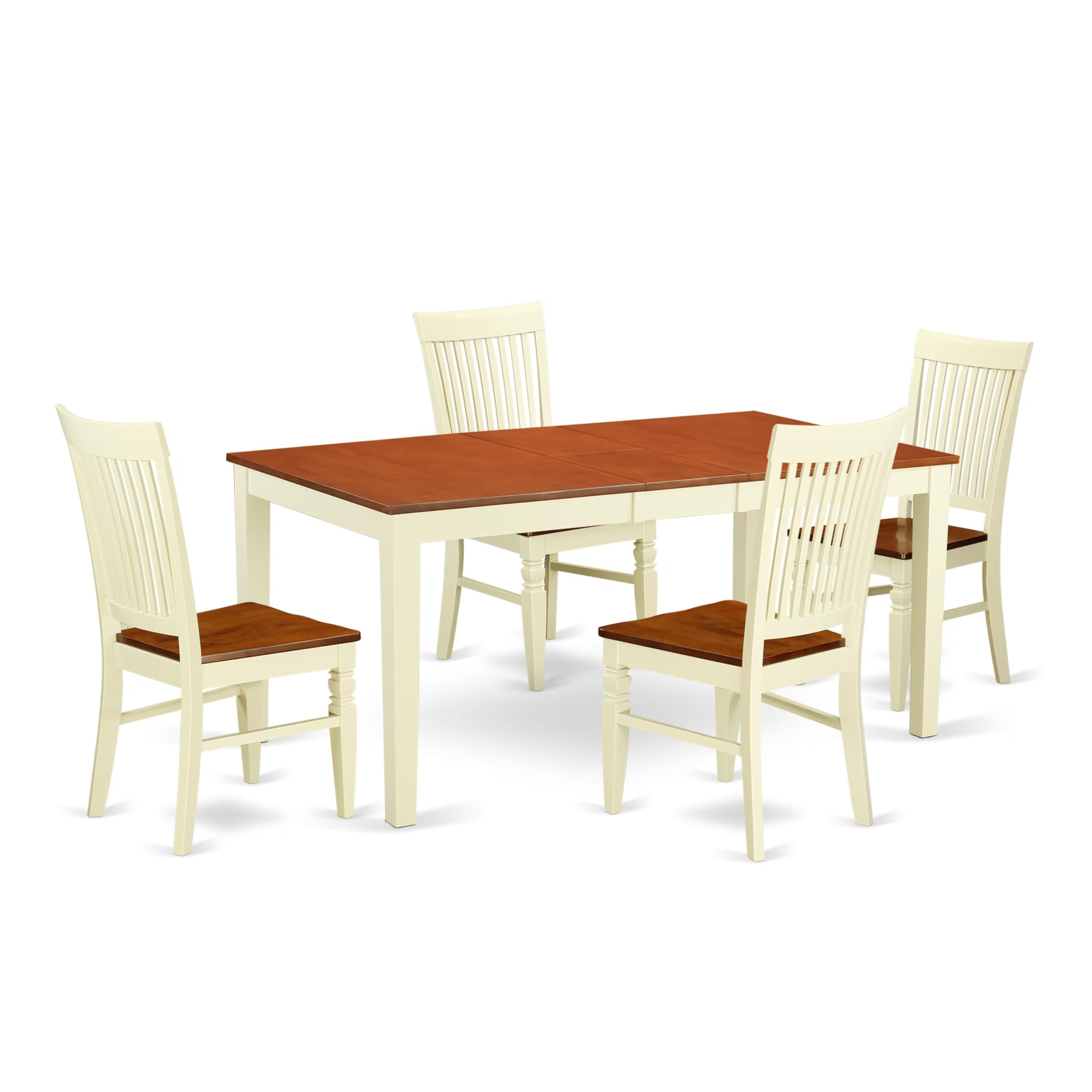 East West Furniture NIWE5-BMK-W 5 Piece Dining Room Table Set Includes a Rectangle Kitchen Table with Butterfly Leaf and 4 Dining Chairs, 36x66 Inch, Buttermilk & Cherry