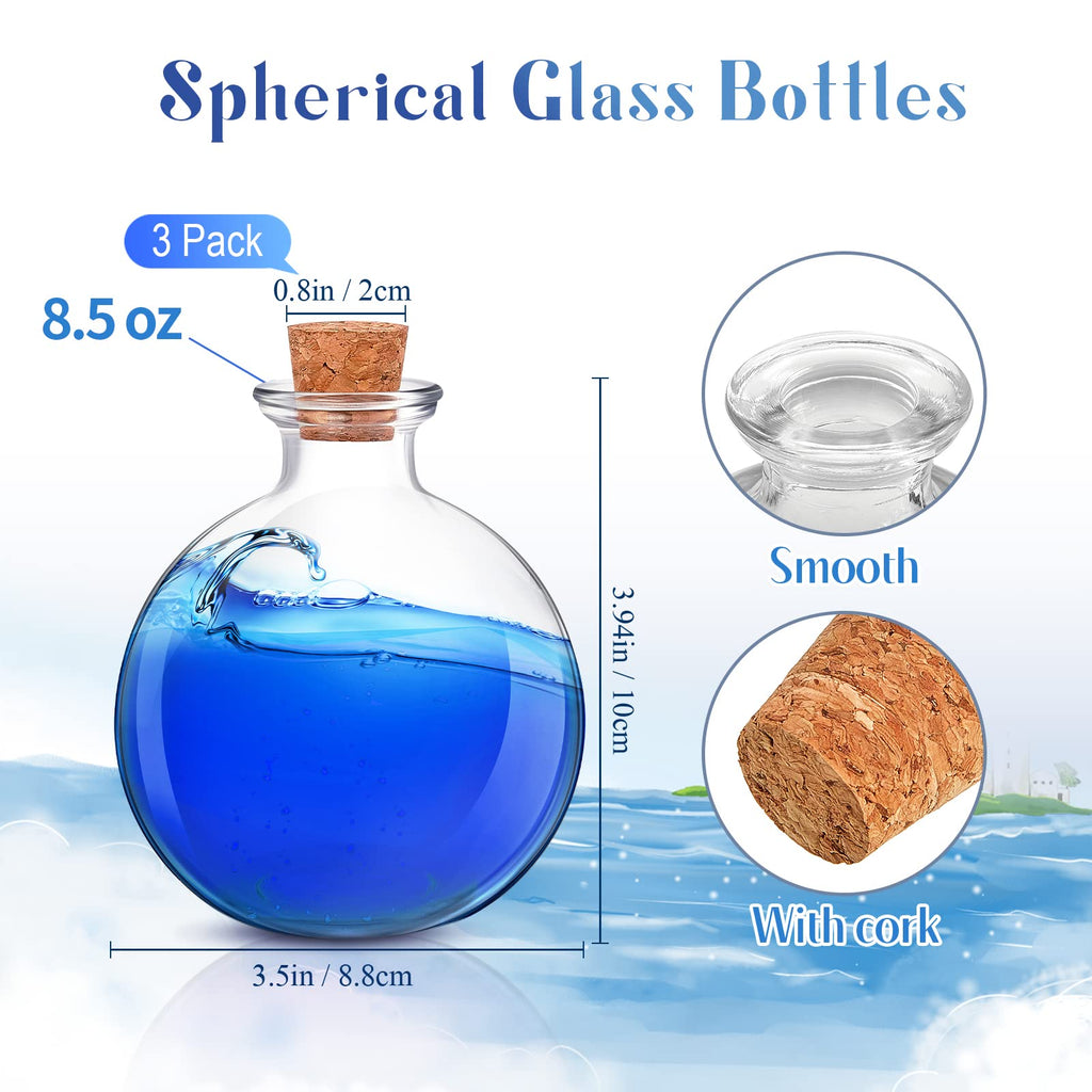 Tessco 3 Pcs Spherical Potion Bottles Round Glass Bottles Clear Potion Jars Large Decorative Witch Bottles For Halloween Christm