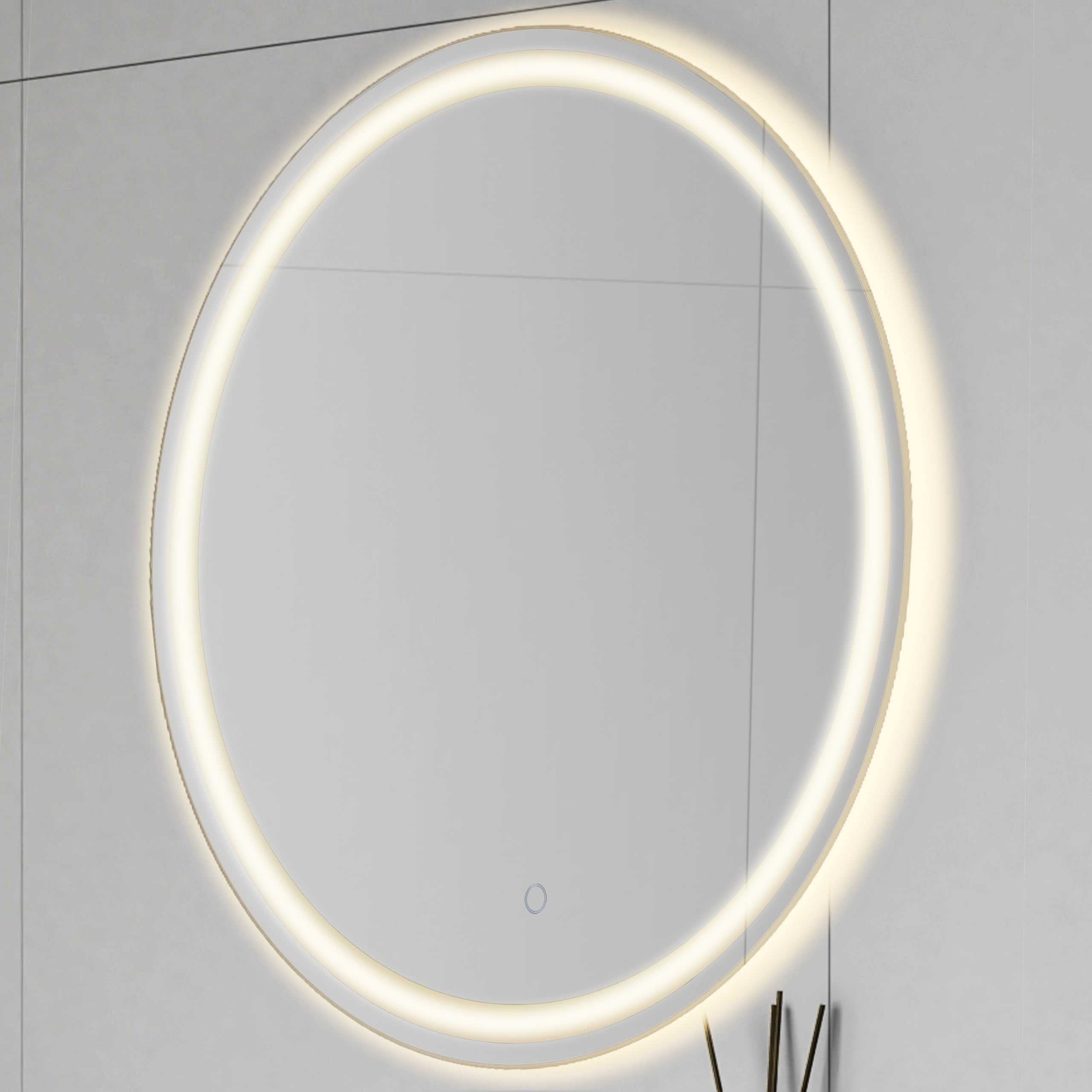 JONATHAN Y MIR101A-27R Dane 27 Round Frameless Anti-Fog Aluminum Front/Back-lit Tri-Color LED Bathroom Vanity Mirror with Smart 