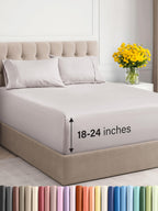 Extra Deep Pocket Cal King Sheets - 4 Piece Breathable & Cooling Bed Sheets - Hotel Luxury Sheet Set - Soft, Wrinkle Free & Comfy - Easily Fits Extra Deep Mattresses - Deep Pocket Light Grey Sheets
