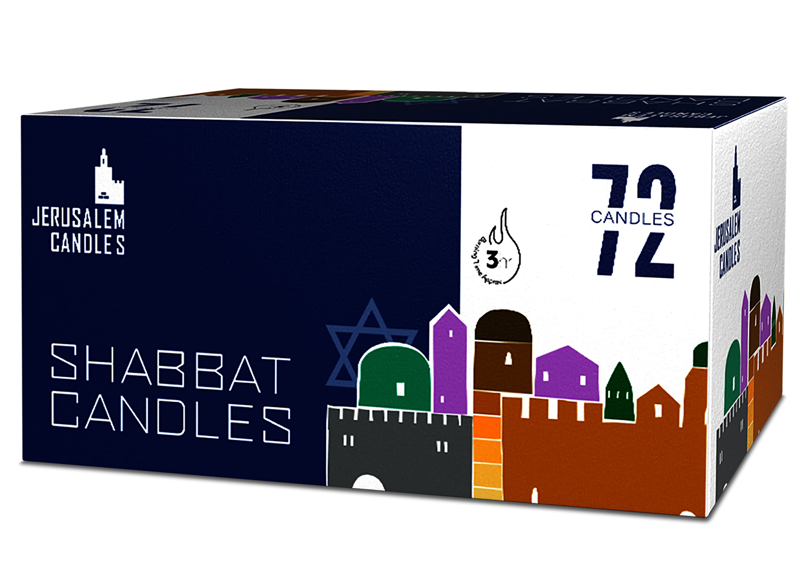Jerusalem Candles Shabbat Candles - Traditional Shabbos Candles - 3 Hour - 1-Pack x 72 Count
