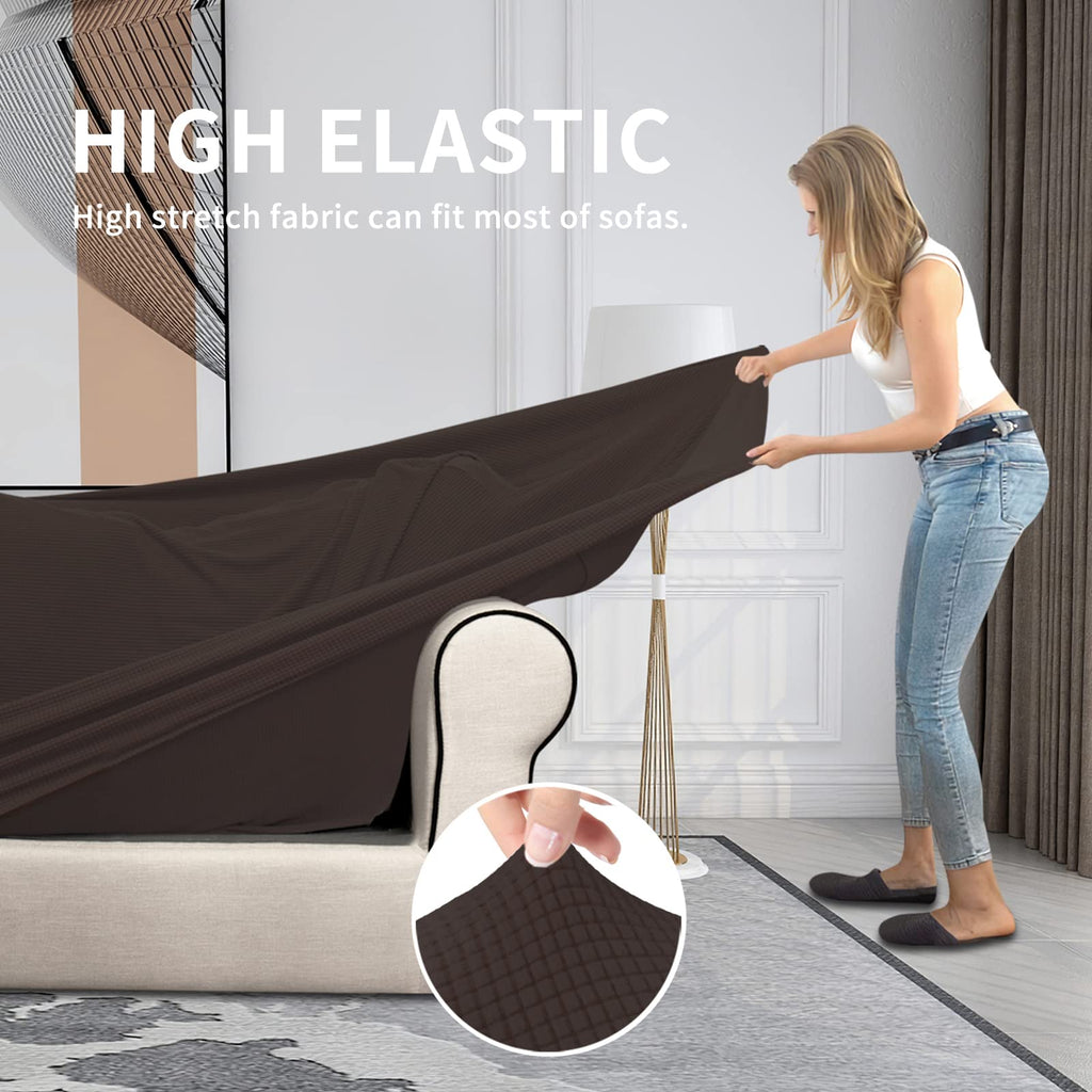 Easy-Going 3 Pieces Stretch Oversized Loveseat Couch Cover For 2 Cushion Couch Sofa Cover For Dogs Washable Sofa Slipcover Elastic Furniture Protector For Pets (Chocolate, Oversized Loveseat)
