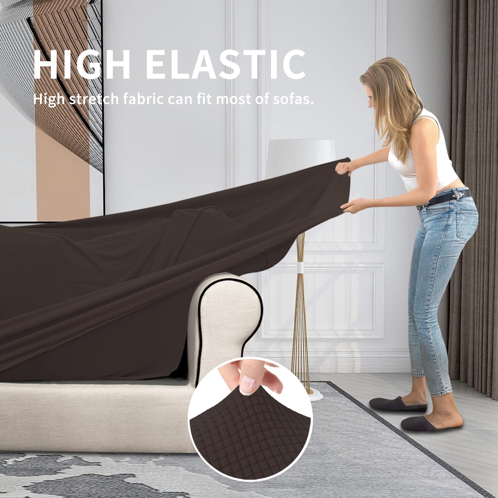 Easy-Going 3 Pieces Stretch Oversized Loveseat Couch Cover For 2 Cushion Couch Sofa Cover For Dogs Washable Sofa Slipcover Elastic Furniture Protector For Pets (Chocolate, Oversized Loveseat)