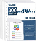 Sheet Protectors, Pandri 300 Pack Clear Heavy Duty Plastic Page Protectors Sheet Reinforced 11-Hole Fit For 3 Ring Binder Fits S