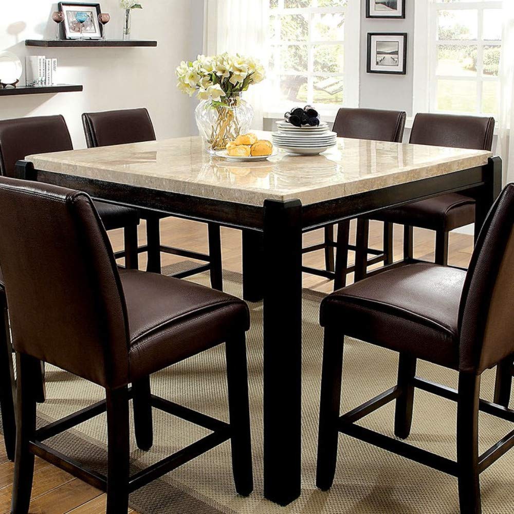 Benjara Benzara Marble Top Counter Height Table, Brown,