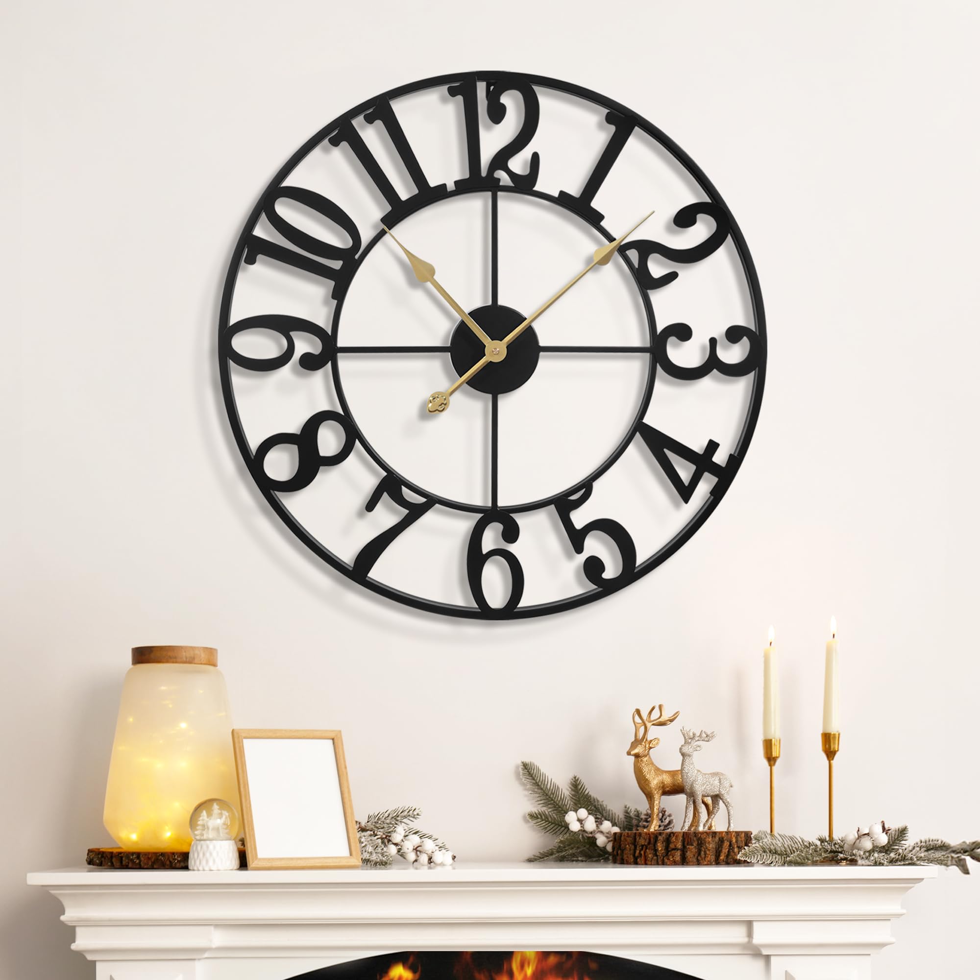 Leike Large Wall Clocks,Silent,Non Ticking,Battery Operated Rustic Round Modern Big Metal Wall Clock For Living Room, Bedroom,Ki