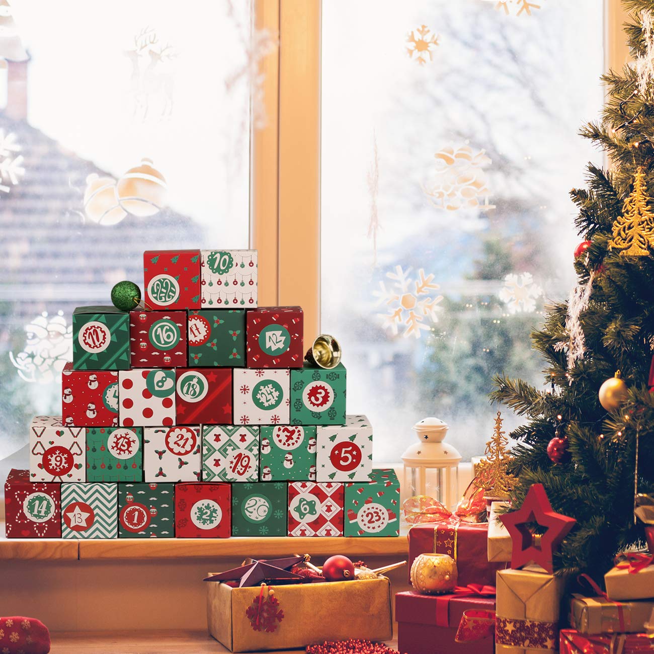 Kesoto Diy Christmas Advent Calendar 2024, 24 Cardboard Treasure Boxes With 1-24 Number Stickers Christmas Countdown Calendar Fo