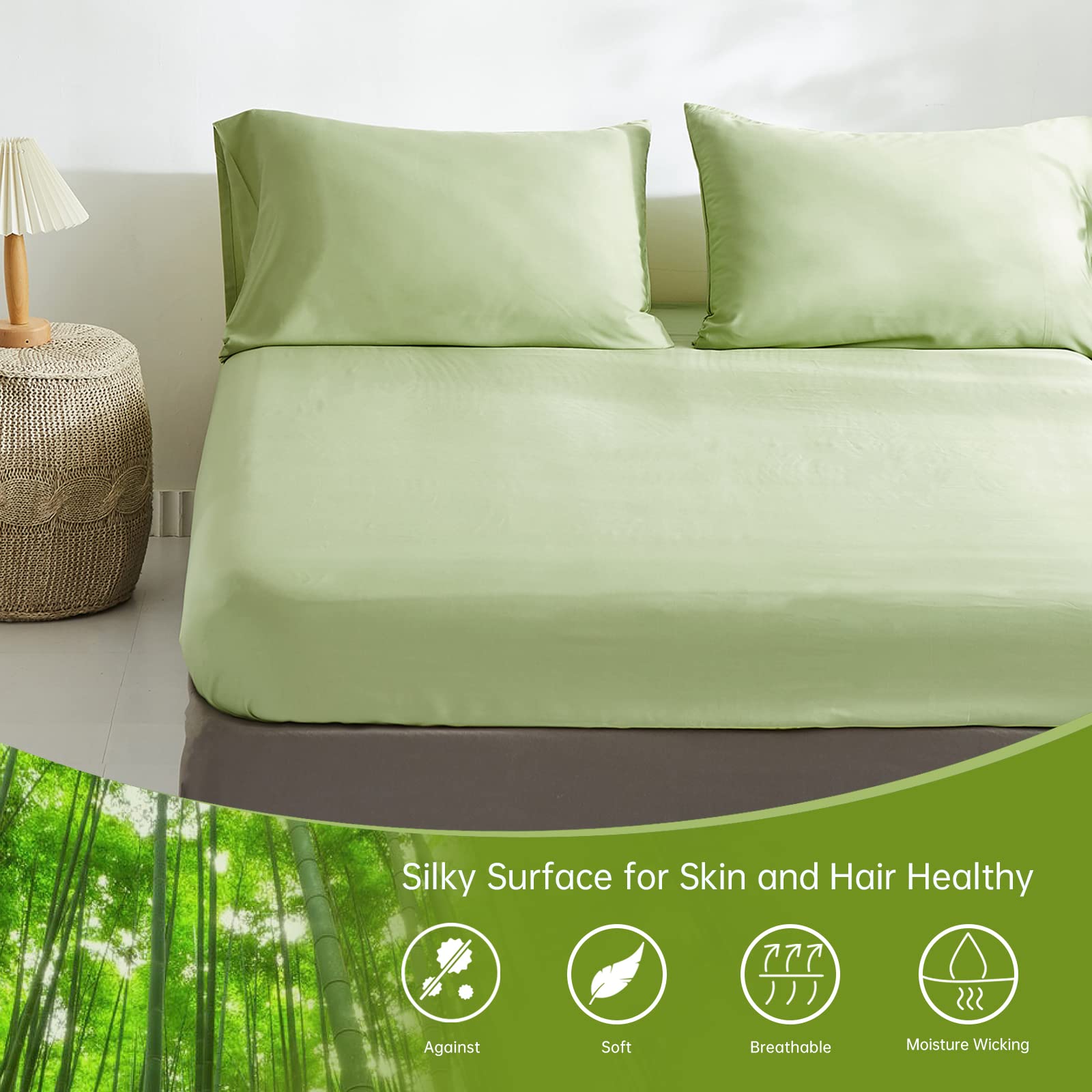 Simple&Opulence 100% Viscose Made From Bamboo Cooling Fitted Bottom Sheet Only 1 Piece For Hot Sleepers, 15 Inch Deep Pocket For