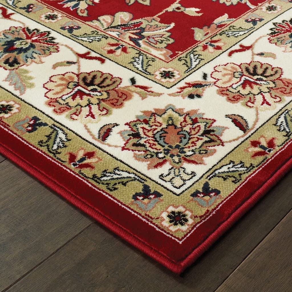 HomeRoots Polypropylene 6' x 9' Red Ivory Machine Woven Floral Oriental Indoor Area Rug