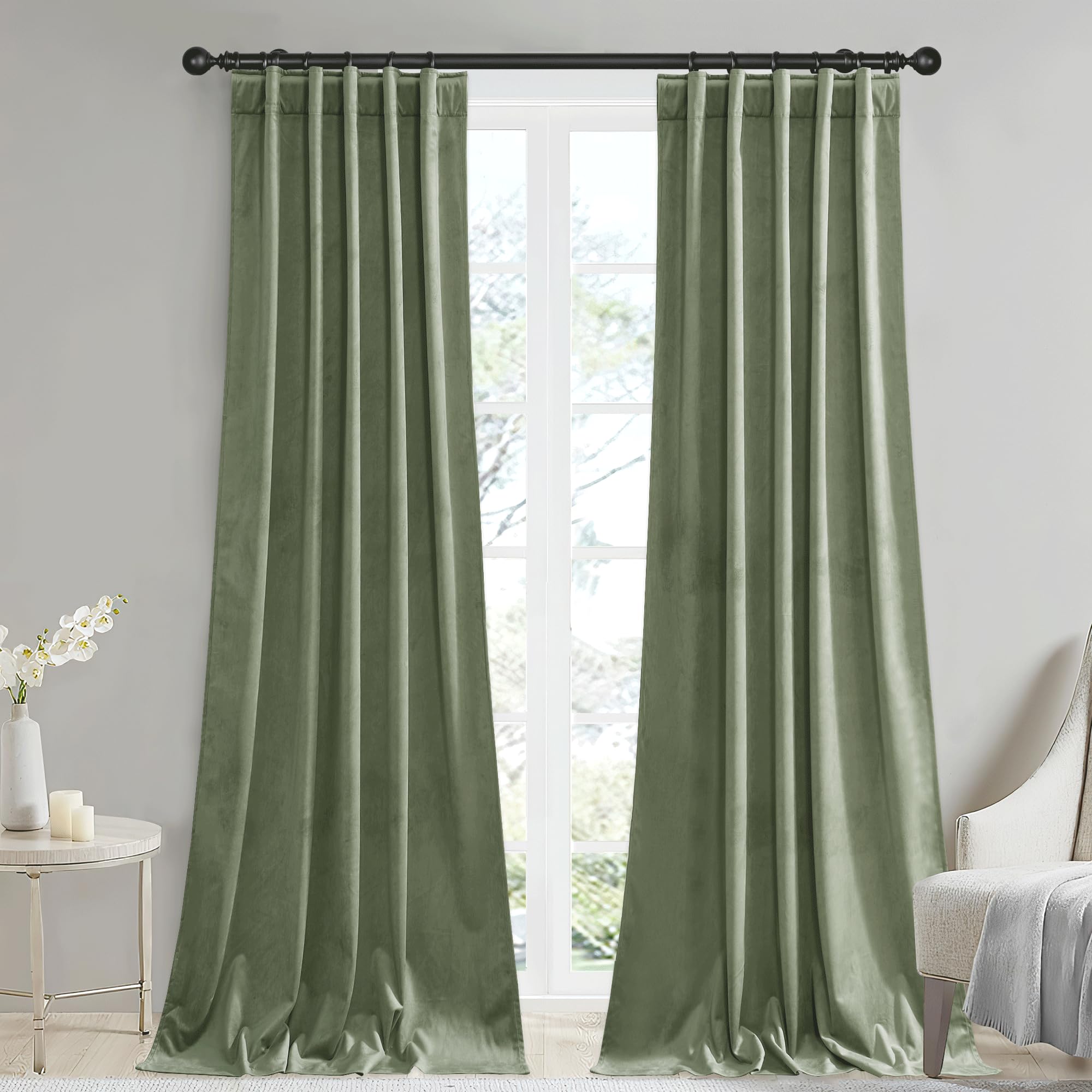 Stangh Green Velvet Curtains 96 Inches Set Of 2, Heavy Christmas Backdrops For Holiday Party Thermal Insulated Window Covering P
