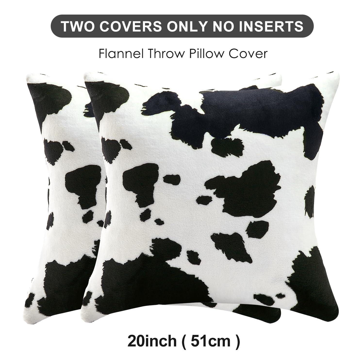 Sochow Decorative Throw Pillow Covers 20X20 Inches Set Of 2, Soft Cow Print Flannel Fleece Pillowcase Square Cushion Covers For
