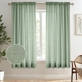 Melodieux Sage Green Semi Sheer Curtains 72 Inches Long For Bedroom, Living Room Linen Look Privacy Window Rod Pocket Sheer Drap