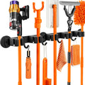 Rukinovi Magnetic Broom Holder Wall Mount with 4 Hooks and 5 Rack Heavy Duty NonSlip Mop Hanger for Wet Mops&Cleaning Tools on
