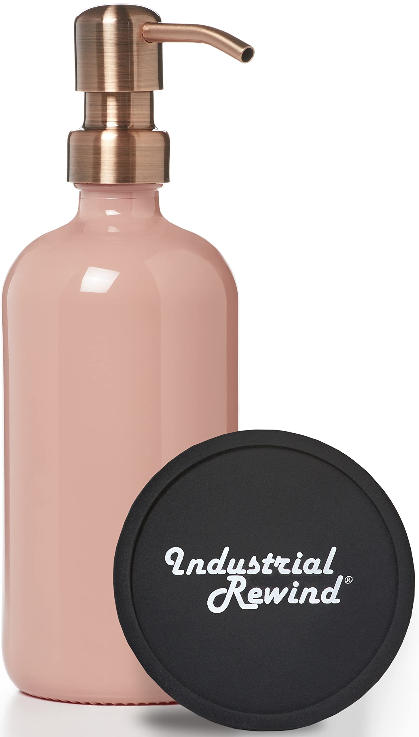 Glass Soap Dispenser with Metal Pump - 16oz Glass Jar Lotion Bottle by Industrial Rewind (Coral/Copper)