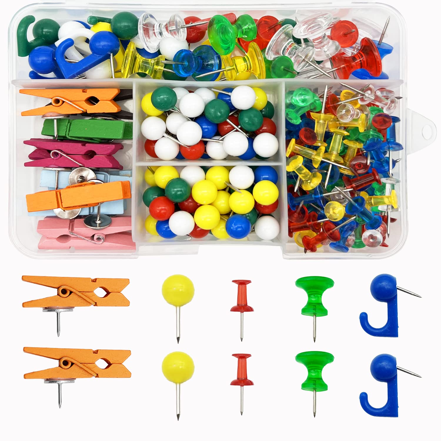 Push Pins Set,200Pcs Multi Color Push Pins Clips Thumb Tacks Push Pins Hooks Decorative For Cork Board Wall Map Bulletin Boards(