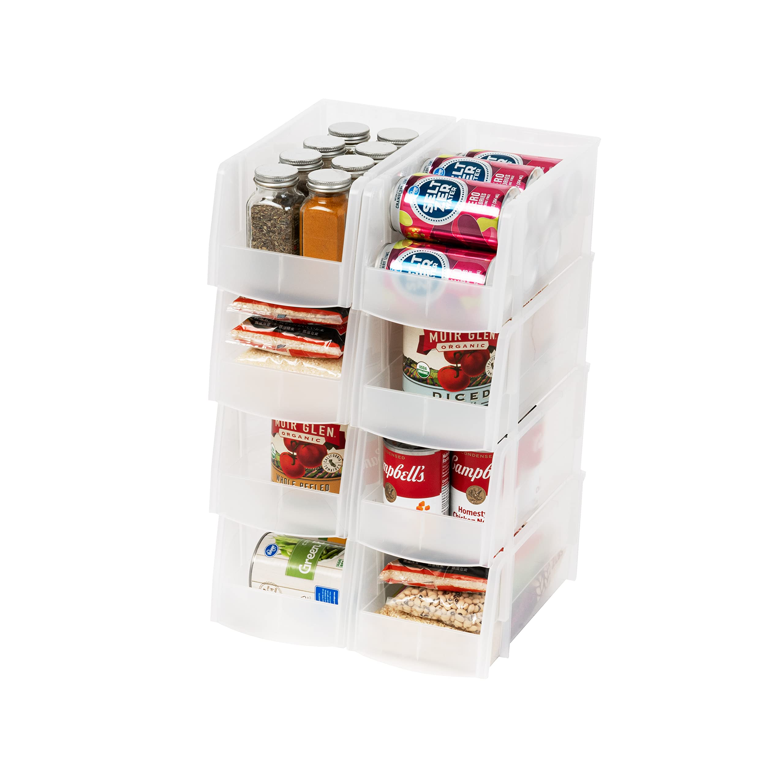Iris Usa Clear Plastic Stackable Storage Bins, Medium - 8 Pack, Open Front Fridge Pantry Kitchen Closet Cabinet Bathroom Organiz