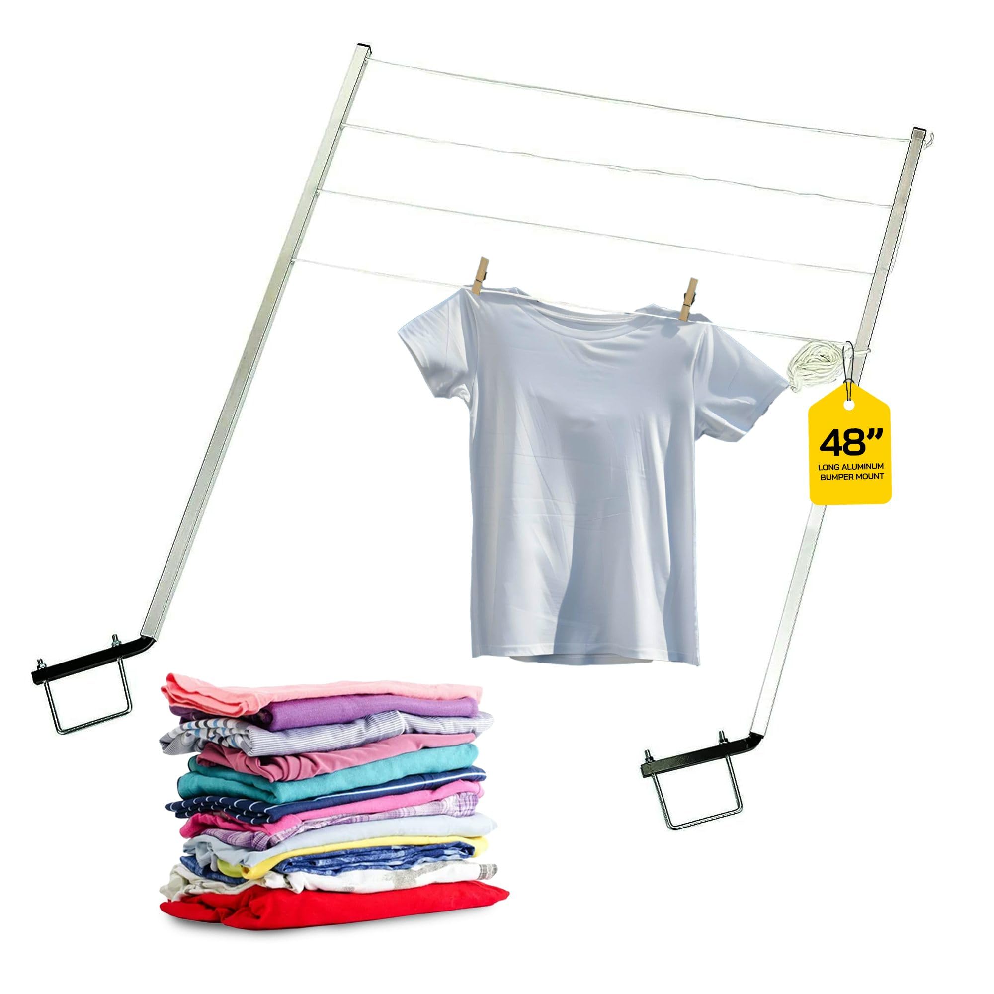 Stromberg Carlson CL-100 RV Bumper Mounted Clothesline - 48 Long Aluminum Foldable Laundry Drying Rack for Camping, Travel, & Ou