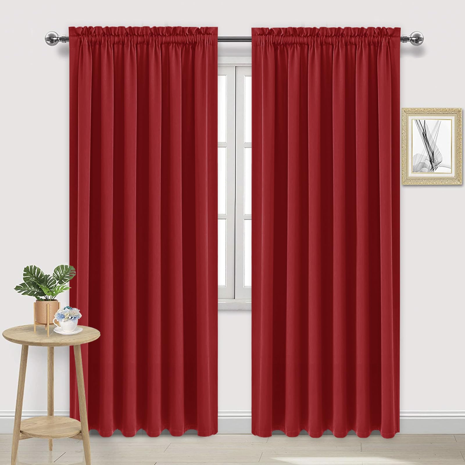 Dwcn Blackout Curtains For Living Room Thermal Insulated, Energy Saving & Noise Reducing Bedroom Curtains, Red, W 70X L 84 Inch,