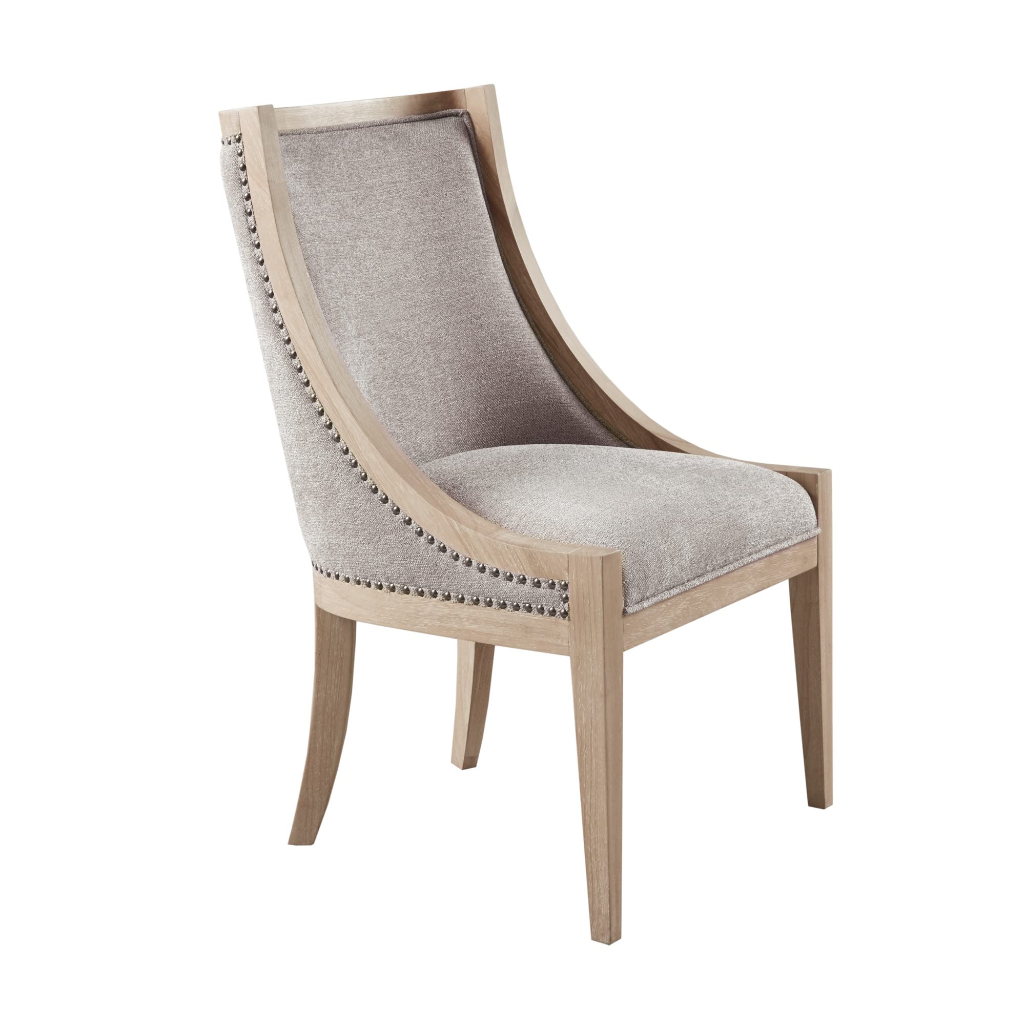 Martha Stewart Farmhouse Dining Room Chair, Recessed Arm Chair For Bedrooms, Nailhead Trim, Solid Wood Legs, Upholstered Reading