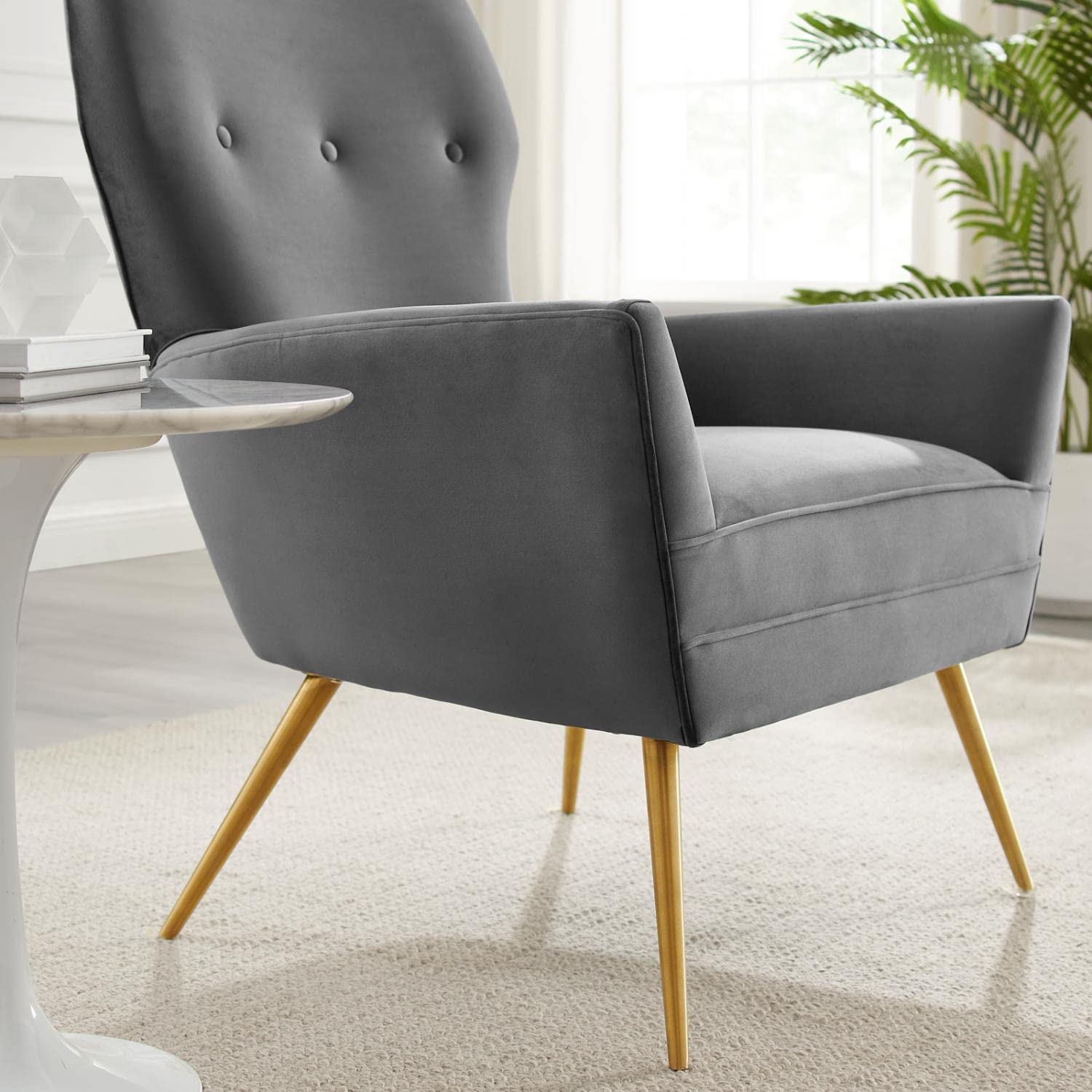 Modway Renata Modern Tufted Performance Velvet Armchair In Gray/Gold