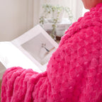 Puncuntex Hot Pink Throw Blanket 90''  90'' Inches Fuzzy 3D Jacquard Decorative Flannel Fleece Super Soft Plush Cozy Blanket For