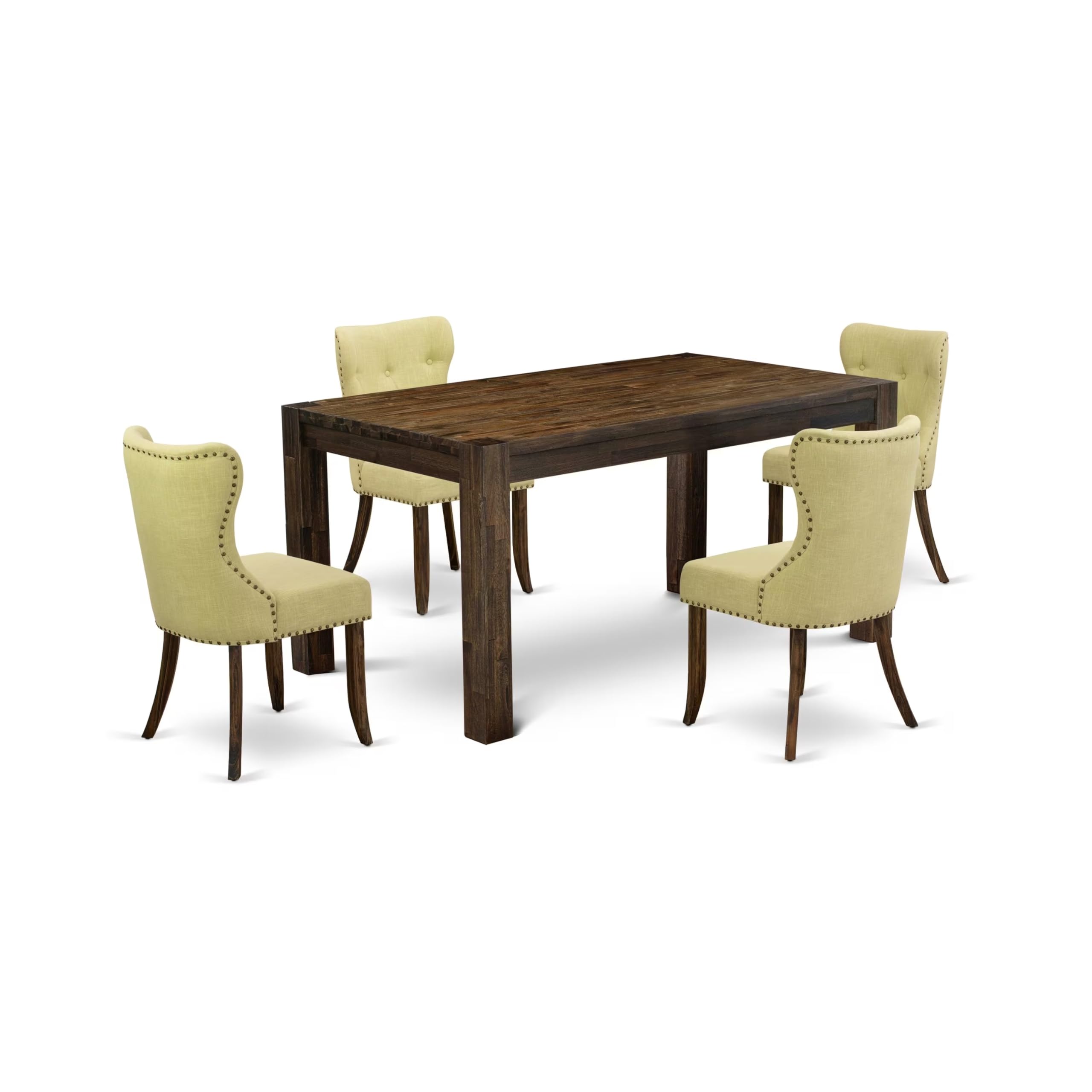 East West Furniture CNSI5-77-37 5 Piece Dining Room Furniture Set Includes a Rectangle Rustic Wood Dining Table and 4 Limelight 