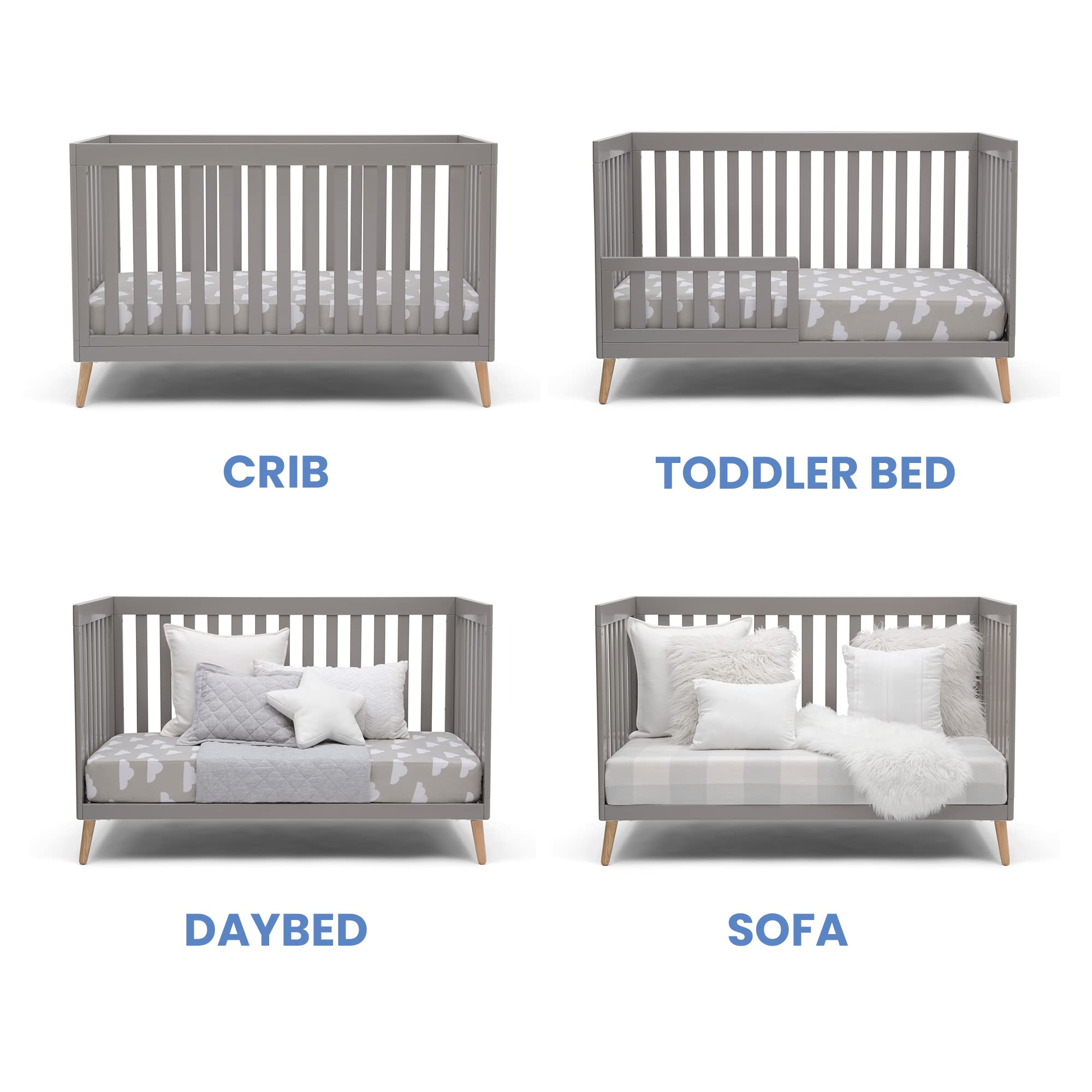 Delta Children Essex 4-In-1 Convertible Baby Crib, Grey With Natural Legs