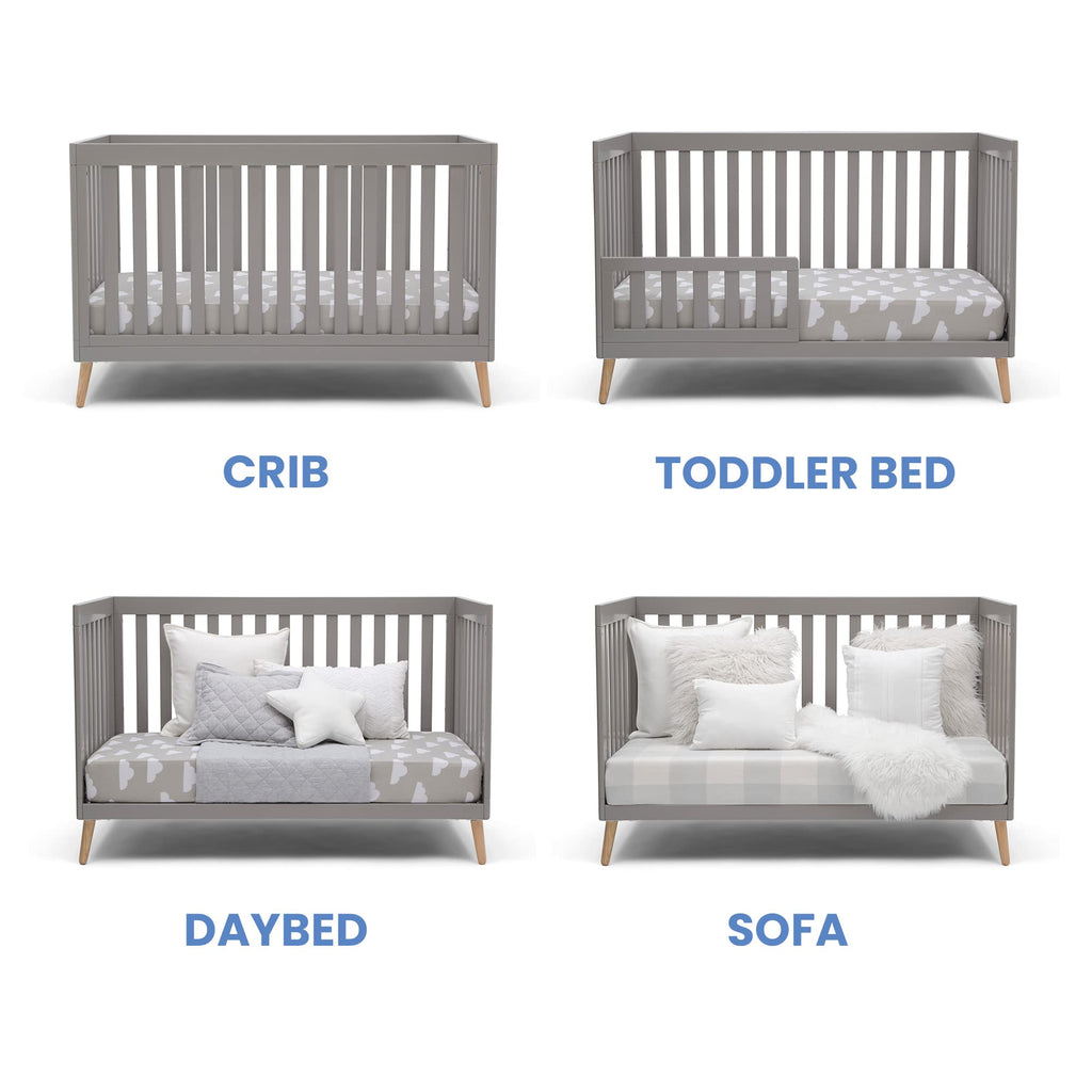 Delta Children Essex 4-In-1 Convertible Baby Crib, Grey With Natural Legs