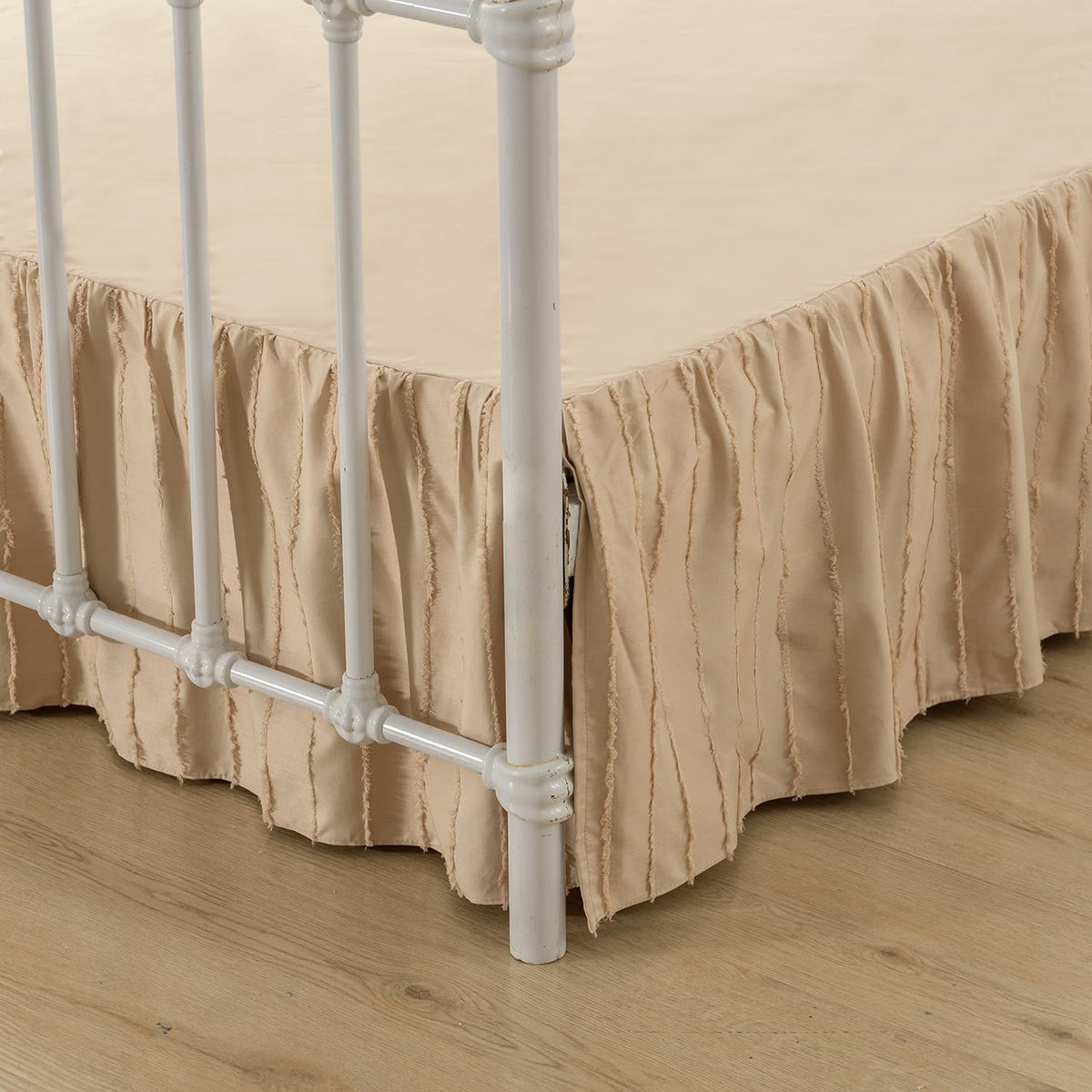 Bed Skirt King Size, Ruffled Bed Skirt With Split Corners, King Bed Skirt 14 Inch Drop, Striped Boho King Size Bed Skirts, Light