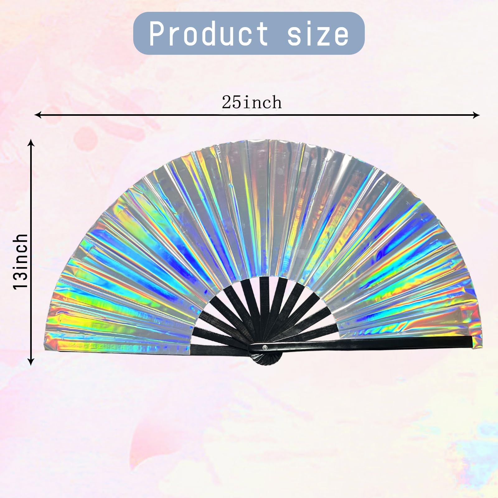 Dmjuncong Large Folding Hand Rave Fan,Clack Handheld Fan,Holographic Laser Colors Hand Fan,For Festivals,Rainbow Outfits,Disco P