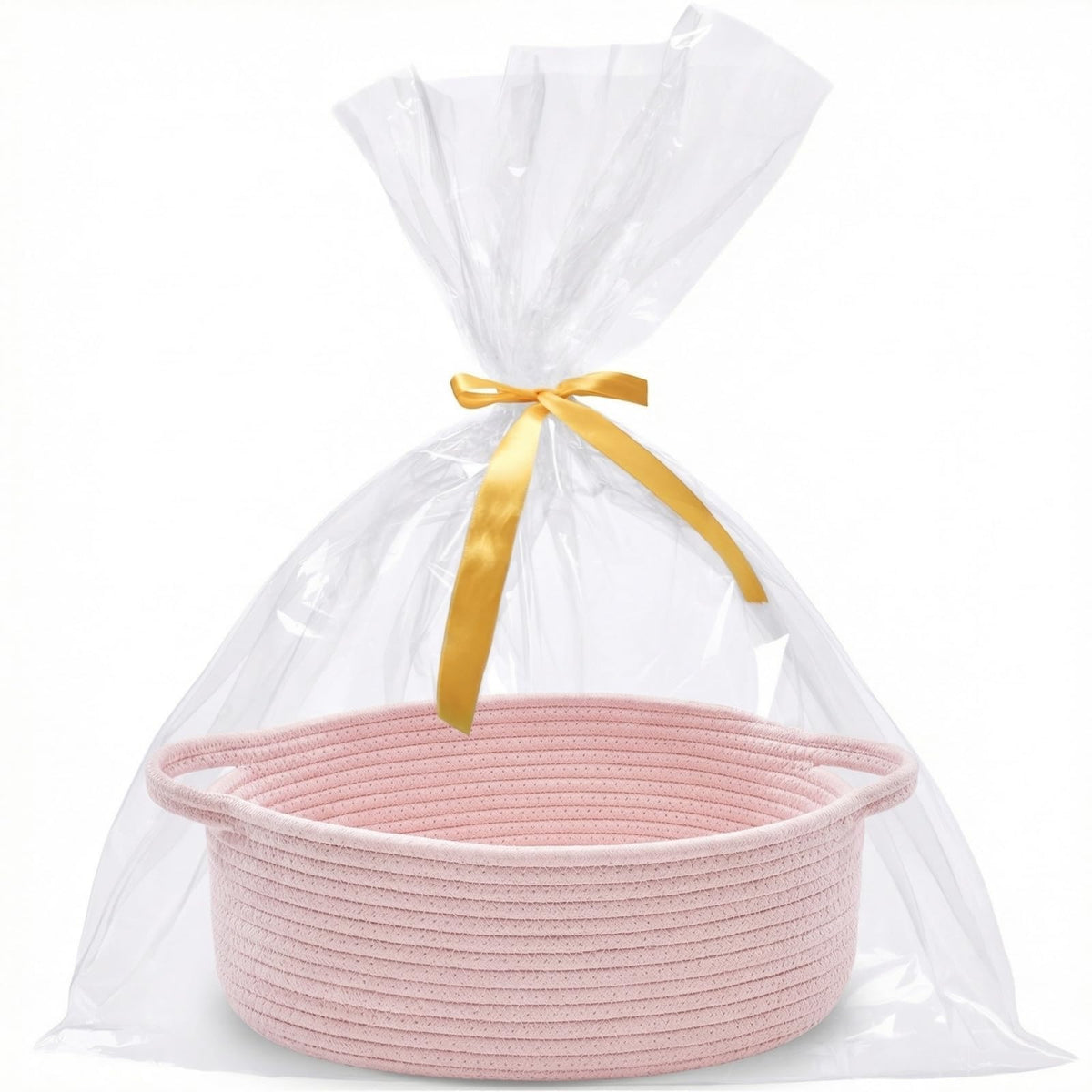 Optish Woven Basket, Gift Empty Basket with Bags and Ribbons, 13.5x11x5 Burr Rope Basket for Baby Shower, Halloween, Durable 