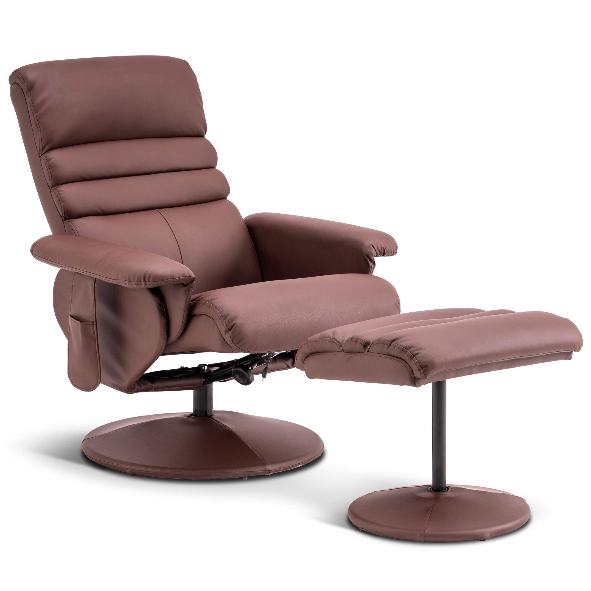 Mcombo Recliner Chair With Ottoman, Swivel Living Room Chairs, Faux Leather Reclining Chair With Massage 7902 (Light Brown)