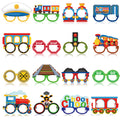 Pajean 32 Pcs Train Party Decoration Train Themed Paper Eyeglasses Photo Booth Props Transportation Party Supplies Paper Glasses
