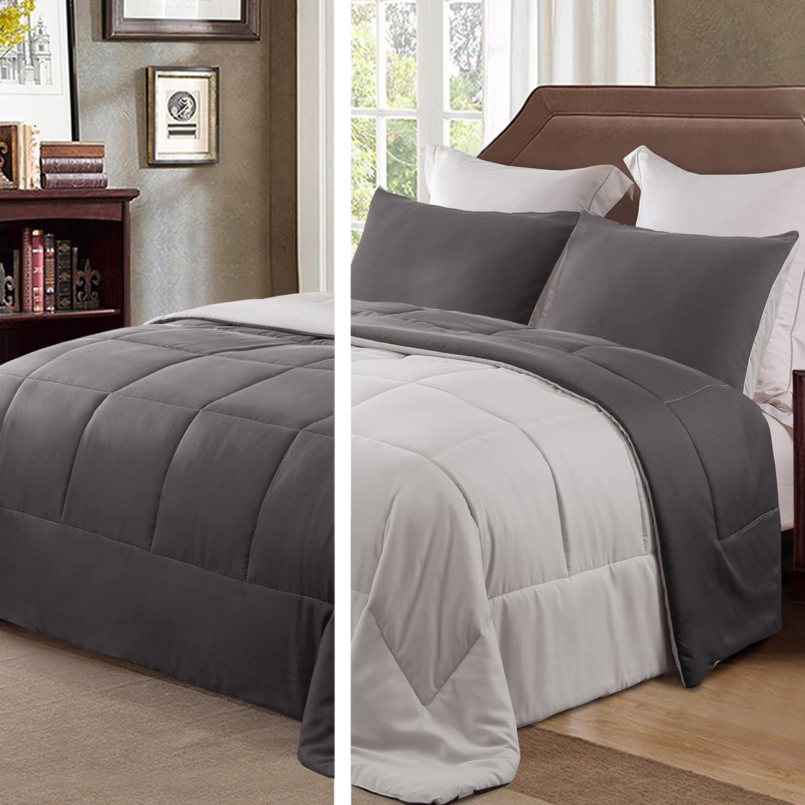 Exclusivo Mezcla Lightweight Reversible 3-Piece Comforter Set All Seasons, Down Alternative Comforter With 2 Pillow Shams, King