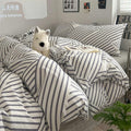 Vm Vougemarket Gray Striped Duvet Cover Set, 100% Cotton Geometric Bedding Set,3 Pieces Instagram Style Simple Modern Duvet Cove