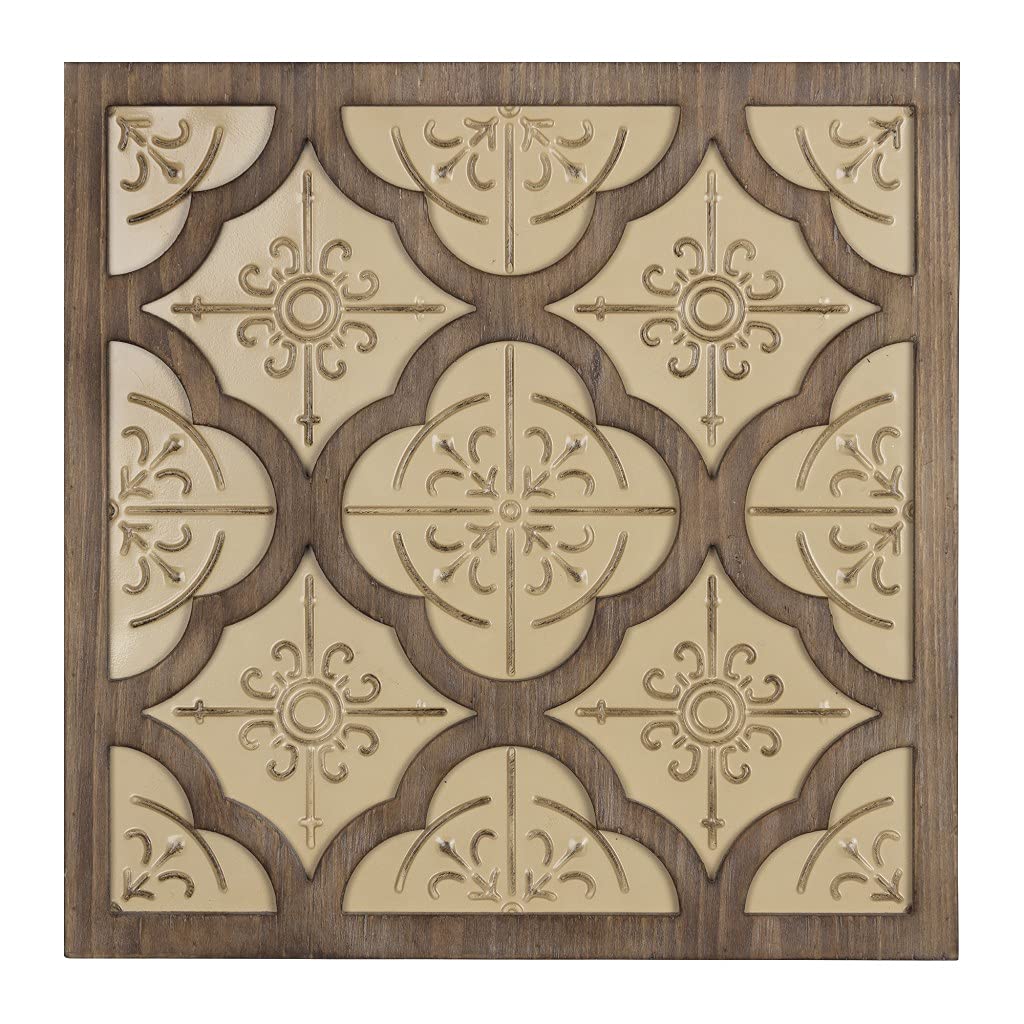 HomeRoots Multi 60% Metal 40% MDF Wood Veneer Pale Yellow and Natural Quatrefoil Wall Plaque