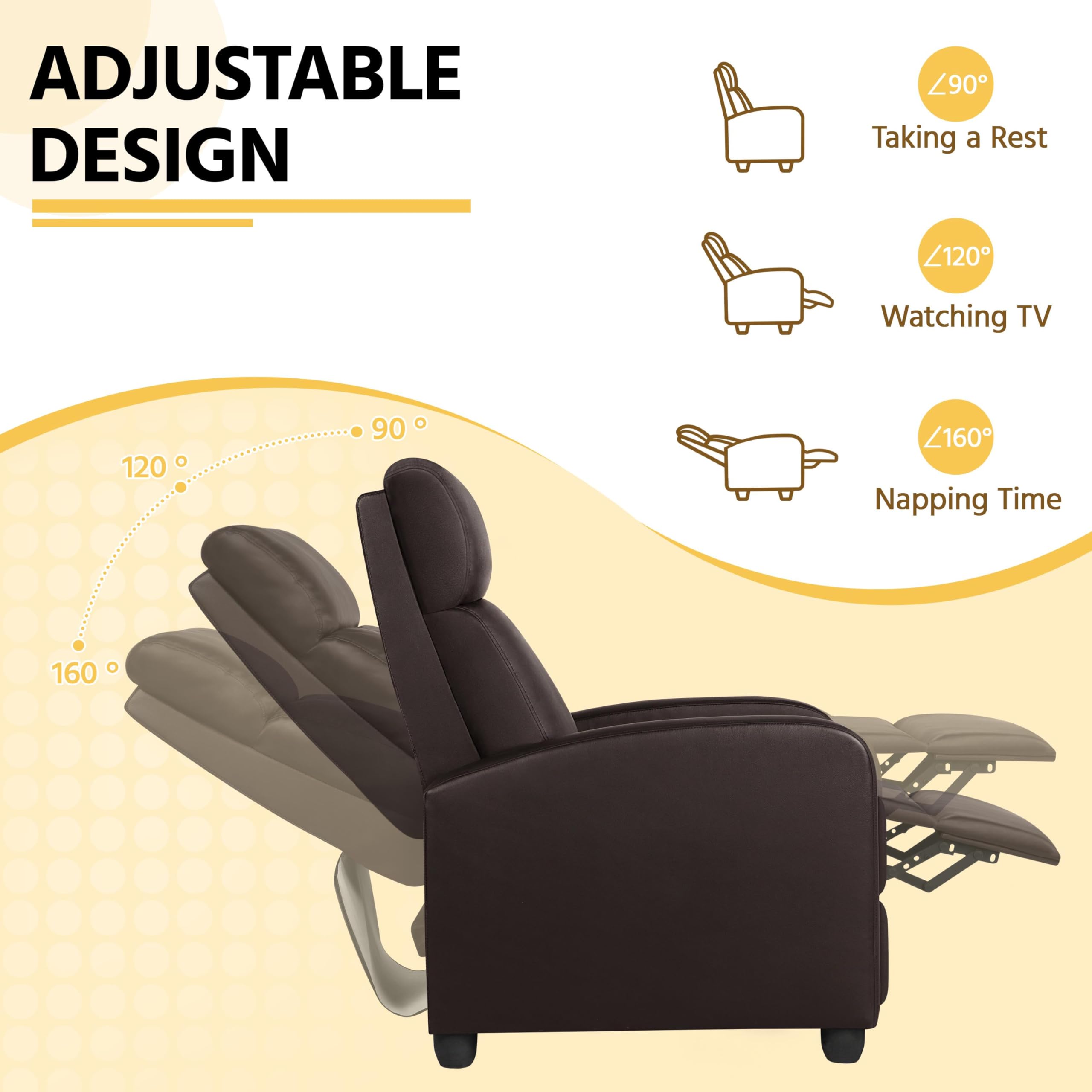 Yaheetech Recliner Chair Faux Leather Recliner Sofa Adjustable Modern Recliner Seat Club Chair Home Theater Seating Brown